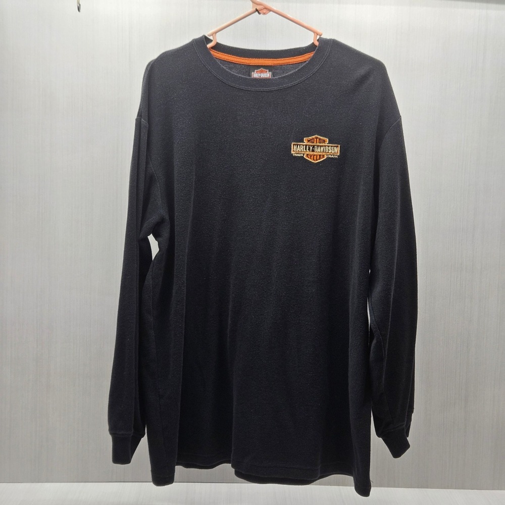 Harley-Davidson Mens XL Black Waffle Knit Thermal Long Sleeve Frontier‎ Nebraska
